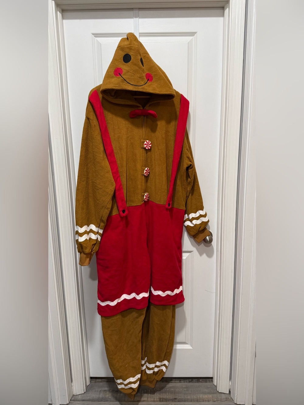 Unisex Adult Gingerbread Pajama Costume Hoodie Romper XL